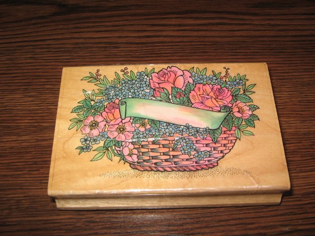 Flower Basket With Label Wood Mounted Rubber Stamp by Embossing Arts