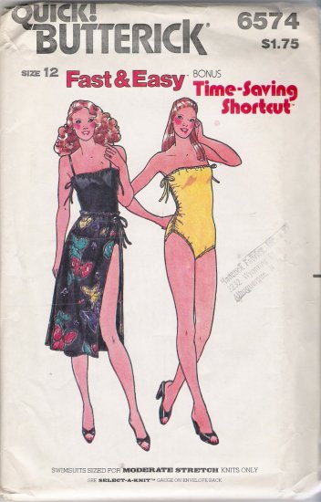 Vintage Sewing Pattern Misses' Swimsuit & Skirt Size 12 Butterick 6574 UNCUT