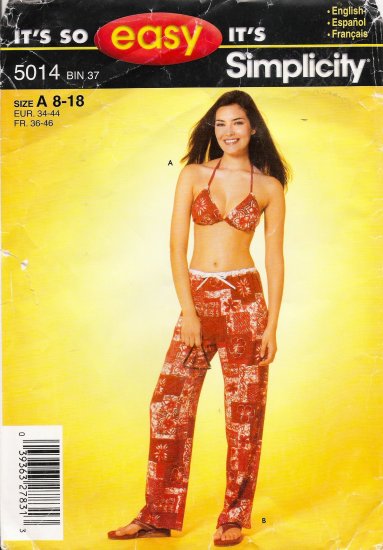 Misses' Two Piece Bathing Suit & Pants Sewing Pattern Size 8-18 Simplicity 5014 UNCUT