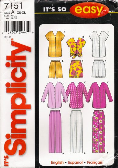 Misses' Pants Shorts Top Sewing Pattern Size XS-XL Simplicity 7151 UNCUT