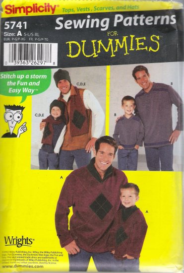 Boys' & Men's Top Vest Scarves Hat Sewing Pattern Size S-XL Simplicity 5741 UNCUT