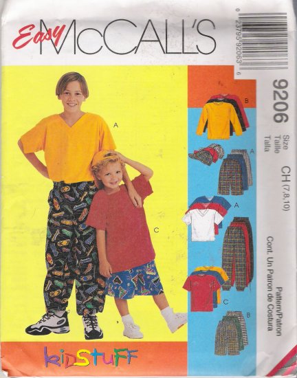 Children's & Boys' Shirt T-Shirt Pants Shorts Hat Sewing Pattern Size 7-10 McCall's 9206 UNCUT