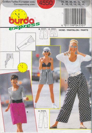 Misses' Pants & Shorts Sewing Pattern Size 8-18 Burda 4550 UNCUT