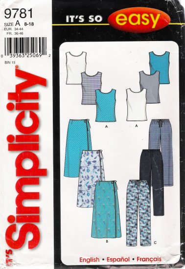 Misses' Skirt Pants Top Sewing Pattern Size 8-18 Simplicity 9781 UNCUT