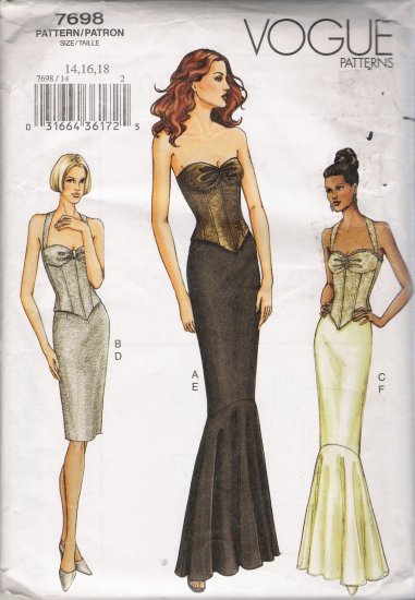 Misses' Boned Top & Skirt Sewing Pattern Size 14-18 Vogue 7698 UNCUT