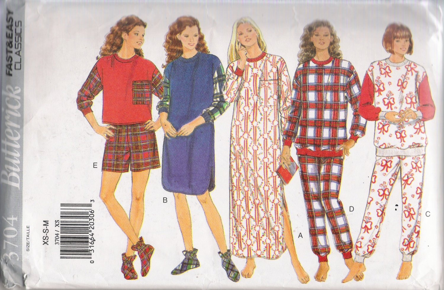 Misses' Nightshirt Pajamas Booties Sewing Pattern Size XS-M Butterick 3704 UNCUT