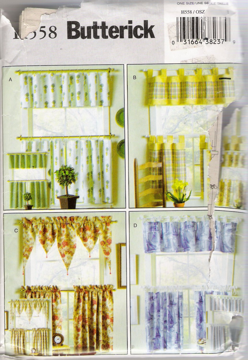 Reversible Window Treatments Sewing Pattern Butterick H558 UNCUT