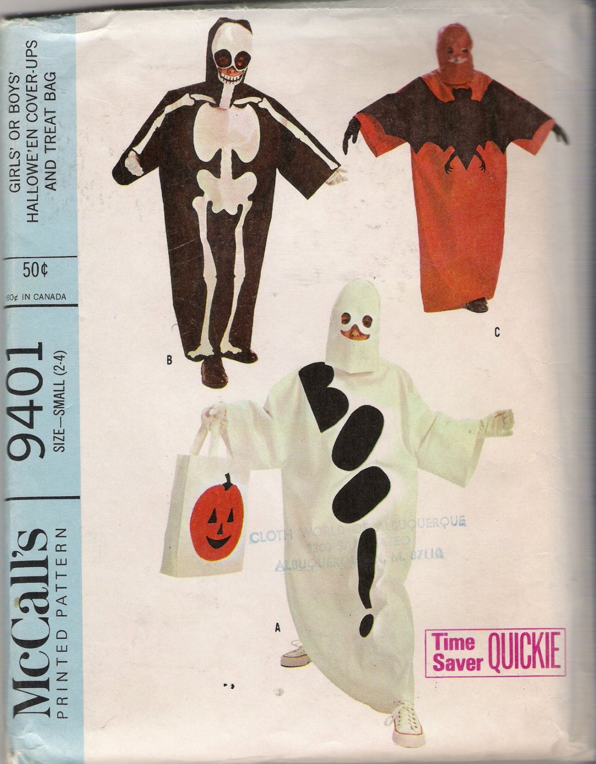Vintage Sewing Pattern Girls' or Boys' Halloween Costumes & Treat Bag Size 2-4 McCall's 9401 UNCUT