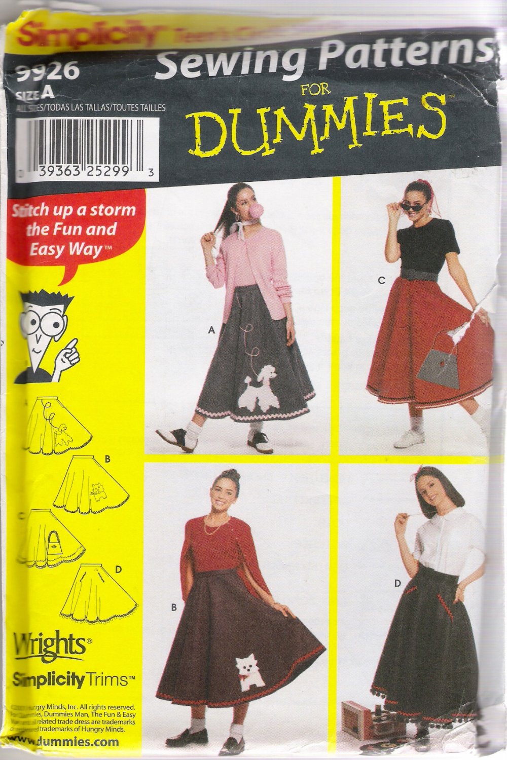 Teens' Circle Skirt & Appliqués Sewing Pattern Waist Size 23-37 Simplicity 9926 UNCUT