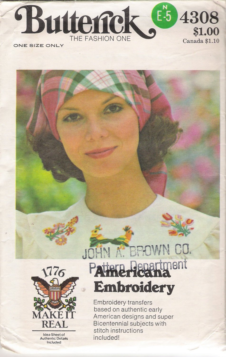Vintage Bicentennial Americana Embroidery Transfers Pattern Butterick 4308 UNCUT