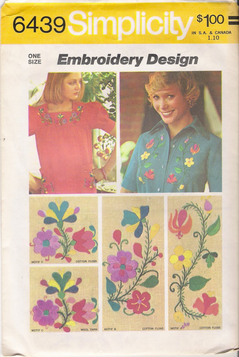 Vintage Floral Embroidery Transfers Pattern Simplicity 6439 CUT