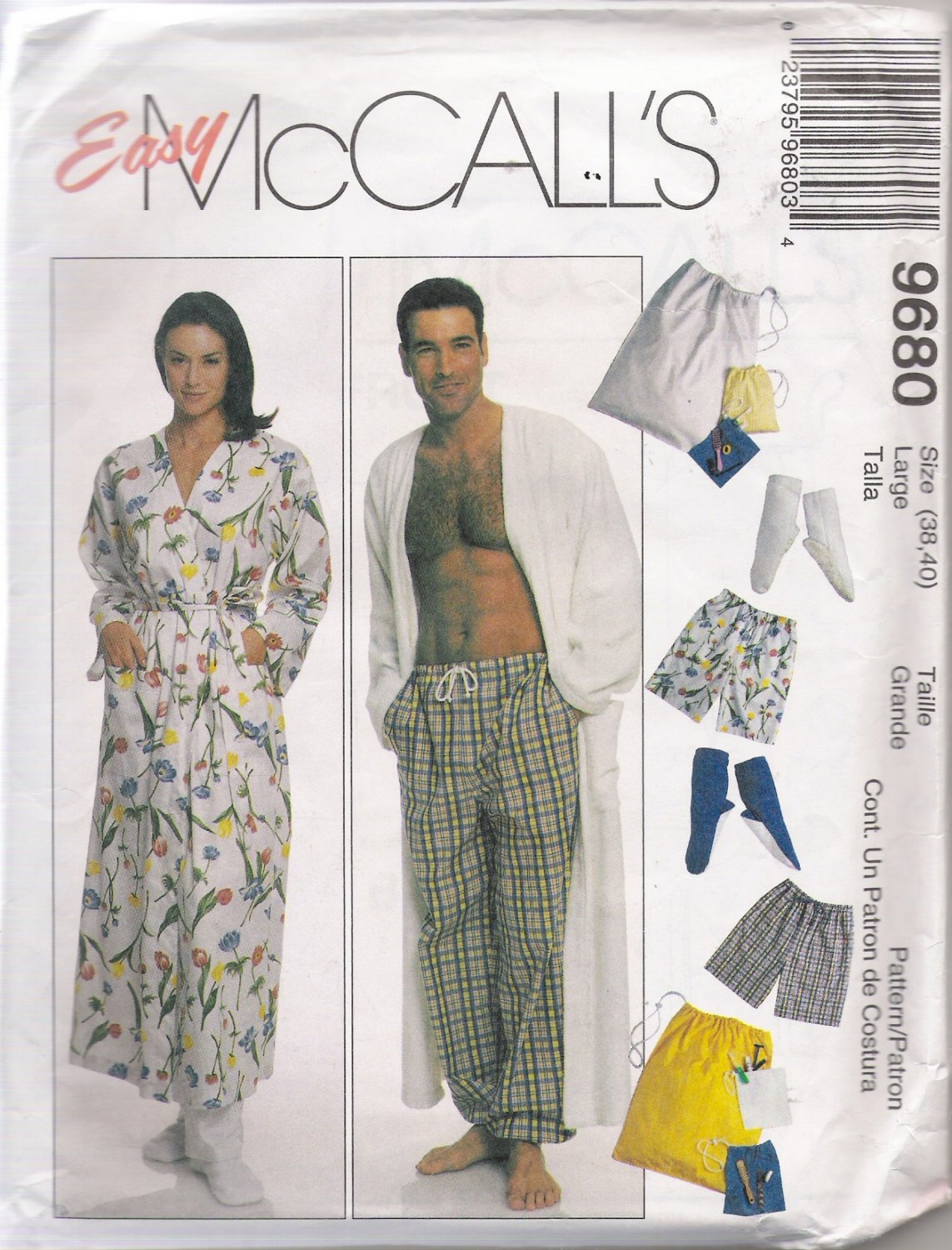 Misses' & Men's Unisex Robe Pants Shorts Booties Sewing Pattern Size L McCall's 9680 UNCUT