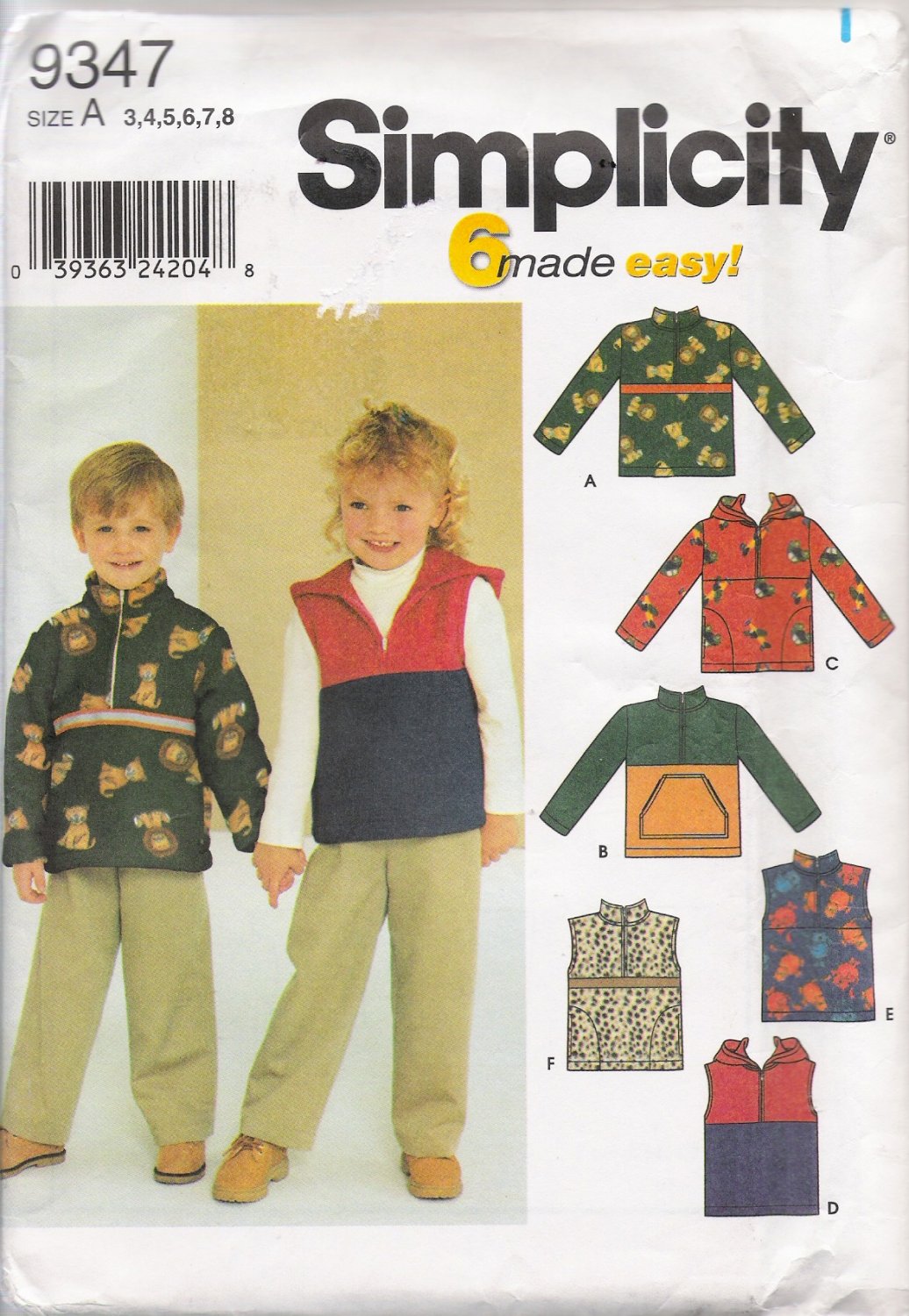 Child's Top or Vest Sewing Pattern Size 3-8 Simplicity 9347 UNCUT