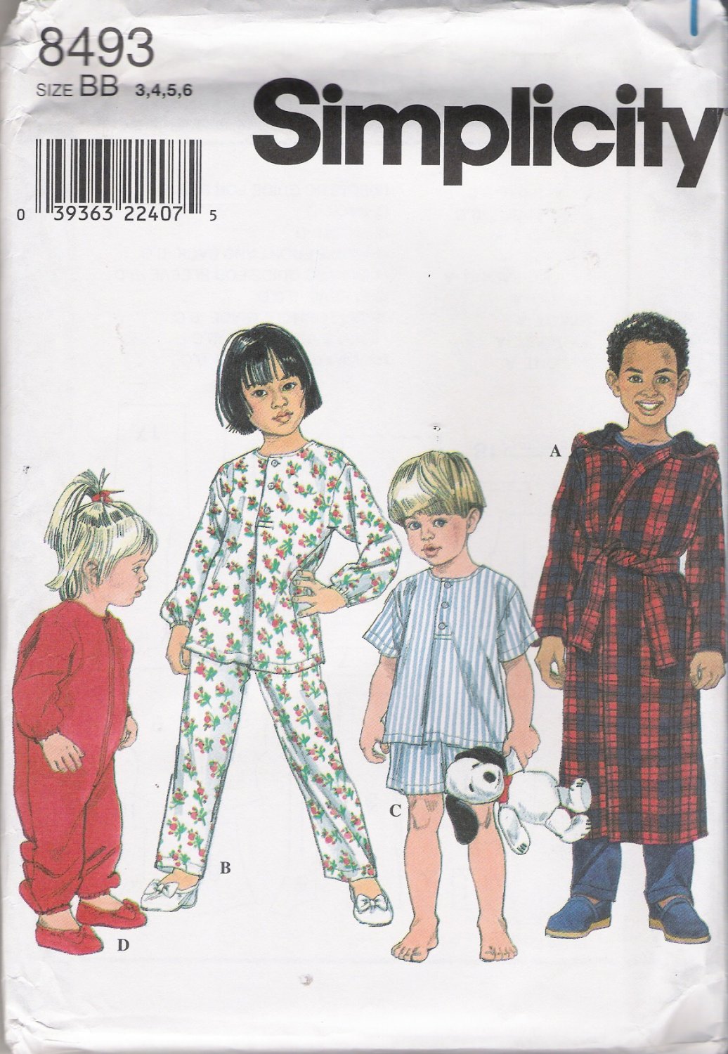 Toddlers' & Child's Sleepwear Sewing Pattern Size 3-6 Simplicity 8493 UNCUT