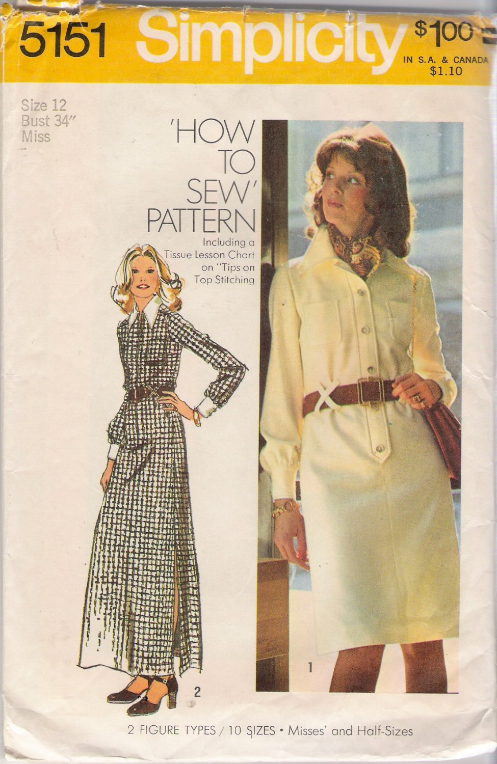 Vintage Sewing Pattern Misses' Shirt-Dress Size 12 Simplicity 5151 UNCUT