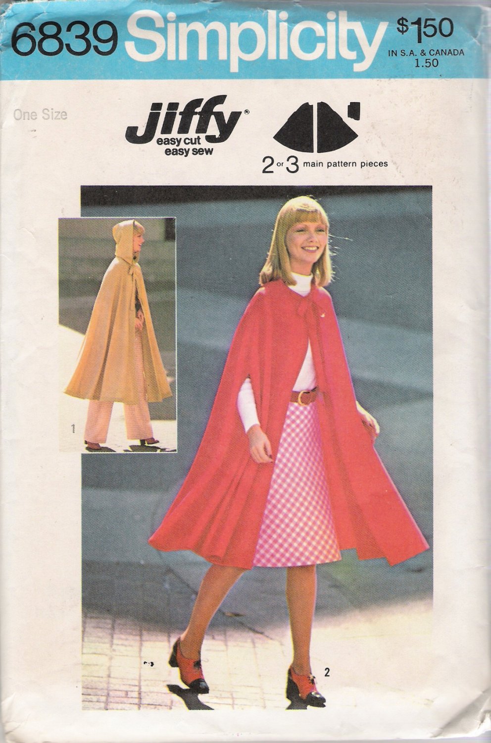 Vintage Sewing Pattern Misses' Cape Size 8-18 Simplicity 6839 UNCUT