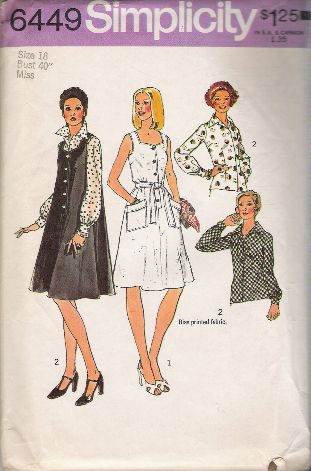 Vintage Sewing Pattern Misses' Tent Dress or Jumper & Blouse Size 18 Simplicity 6449 UNCUT