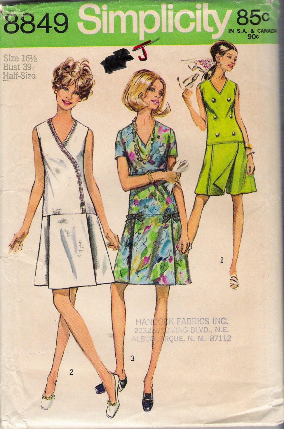 Vintage Sewing Pattern Pantdress In Women's & Half-Sizes Size 16.5 Simplicity 8849 UNCUT