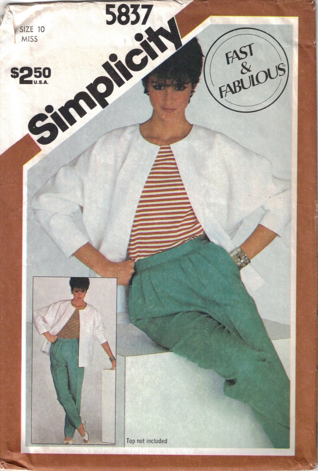 Misses' Pleated Pants & Jacket Sewing Pattern Size 10 Simplicity 5837 UNCUT