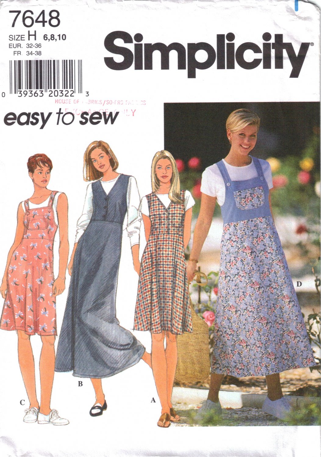 Misses' Jumper Sewing Pattern Size 6-10 Simplicity 7648 UNCUT