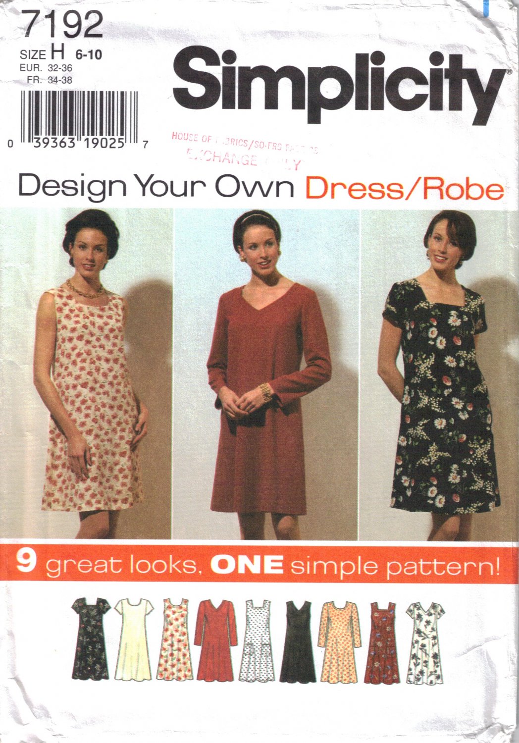 Misses' Dress Sewing Pattern Size 6-10 Simplicity 7192 UNCUT