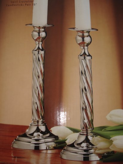 Candle Holders Home Decor Silver Tone Swirl Crystalite Candlesticks New