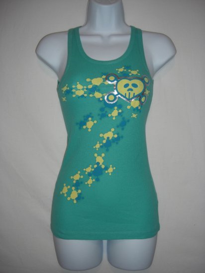 Metallic Skull Heart Ribbed Beater Emo Punk Tank S Small