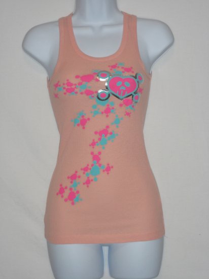 Metallic Skull Heart Ribbed Beater Emo Punk Tank S Small