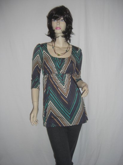 New Retro 70s Chevron Striped Boho Hippie babydoll Tunic Top S Small
