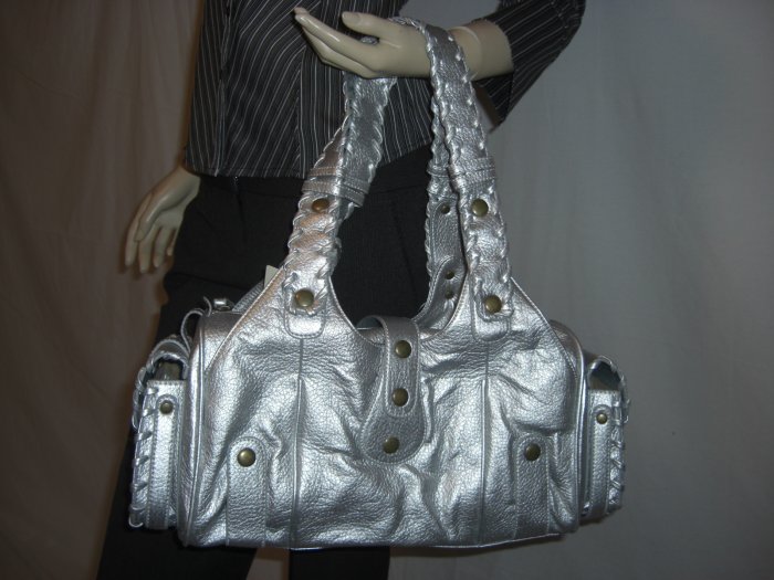 NWT Designer Inspired Silverado Silver Satchel handbag