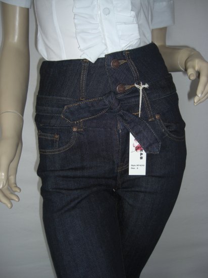 NWT Belted Dark Stretch High Waist Corset Skinny Jean L Large
