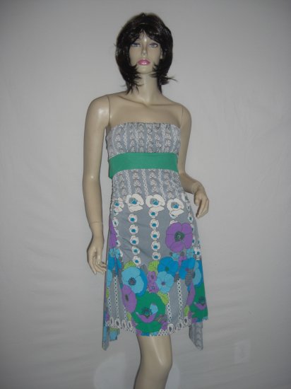 New Asymm Scenic Floral Spring Boho scarf Tube Dress M Medium