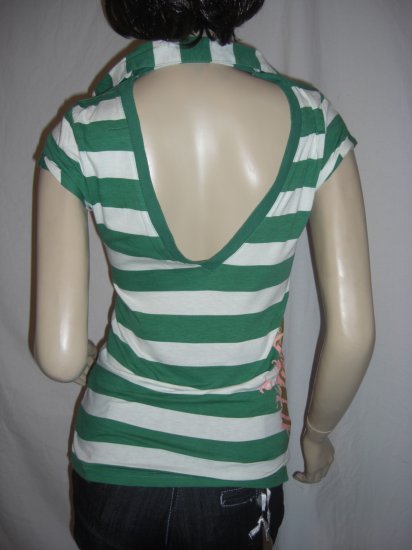 NWT Sexy Rockabilly Nautical Stripe Backless Polo Top M Medium