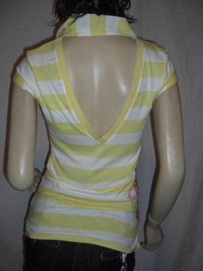 NWT Sexy Rockabilly Nautical Stripe Backless Polo Top M Medium