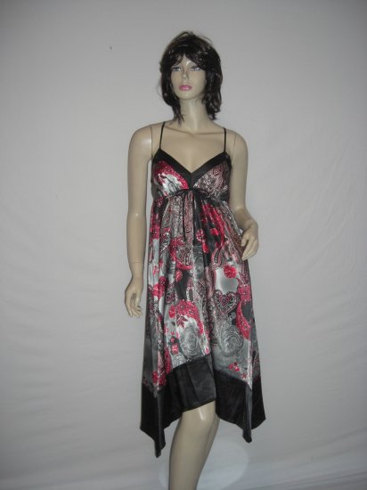 New Satin Boho Chic Asymm Paisly Scarf Maxi Dress S Small