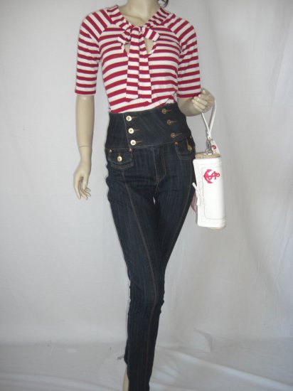 NWT SEXY Stretch Sailor Rockabilly High Waist Corset Skinny Jean XS 0