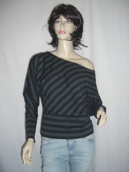 NWT Stripe Punk 80s Chic Dolman Off Shoulder Tunic Top LRG