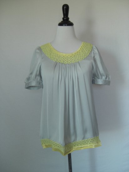NWT NWT Silver Gray 100% Silk Tunic Top with Crochet trim L