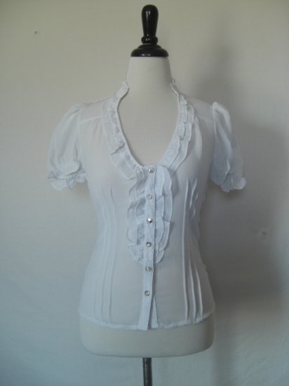 NWT Sheer Ruffle Pintuck Pleat Voile Dress Shirt Top S
