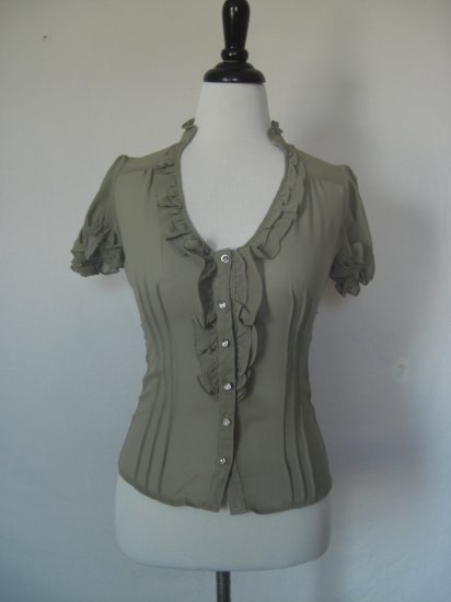 NWT Sheer Ruffle Pintuck Pleat Voile Dress Shirt Top S