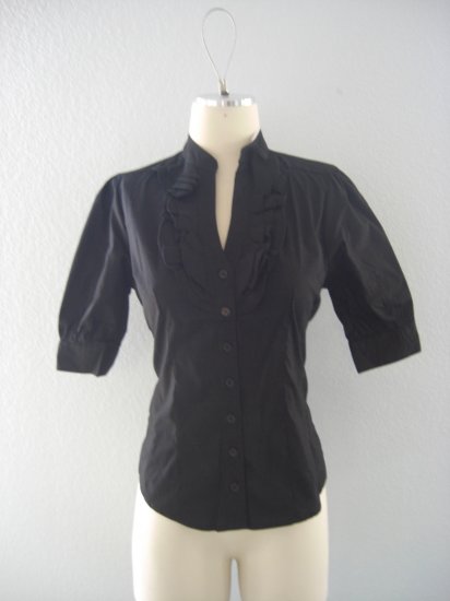 NWT Deep V ruffle Tuxedo Button Dress Shirt Top L