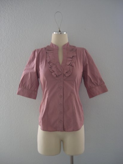 NWT Deep V ruffle Tuxedo Button Dress Shirt Top S