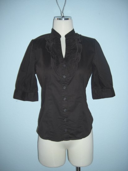 NWT Deep V ruffle Tuxedo Button Dress Shirt Top L
