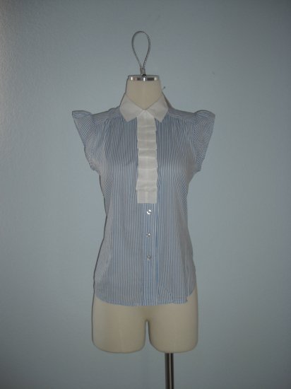NWT Forever 21 Pinstripe Ruffle Button Dress Shirt Top M