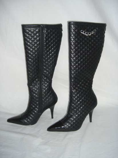 NIB Designer Quilted & Patent High Blk Stilletto Boot 5.5