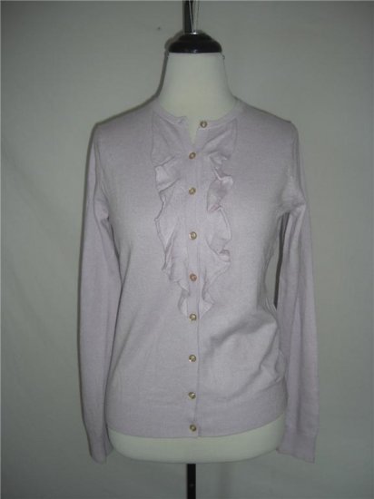 New Silk Wool Cashmere Ruffle Cardigan Sweater Top XL