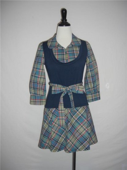 New Plaid 2fer sweater vest career belted Dress Size M Medium