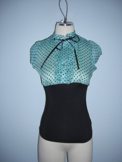 NWT Ruffle Chiffon Victorian Vintage style Mint Top M Medium