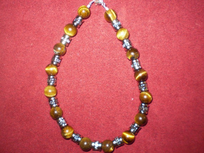 Round Tiger's Eye and Silver Tube Men's Bracelet.