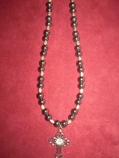 Round Hematite and Silver Men's Beaded Bracelet